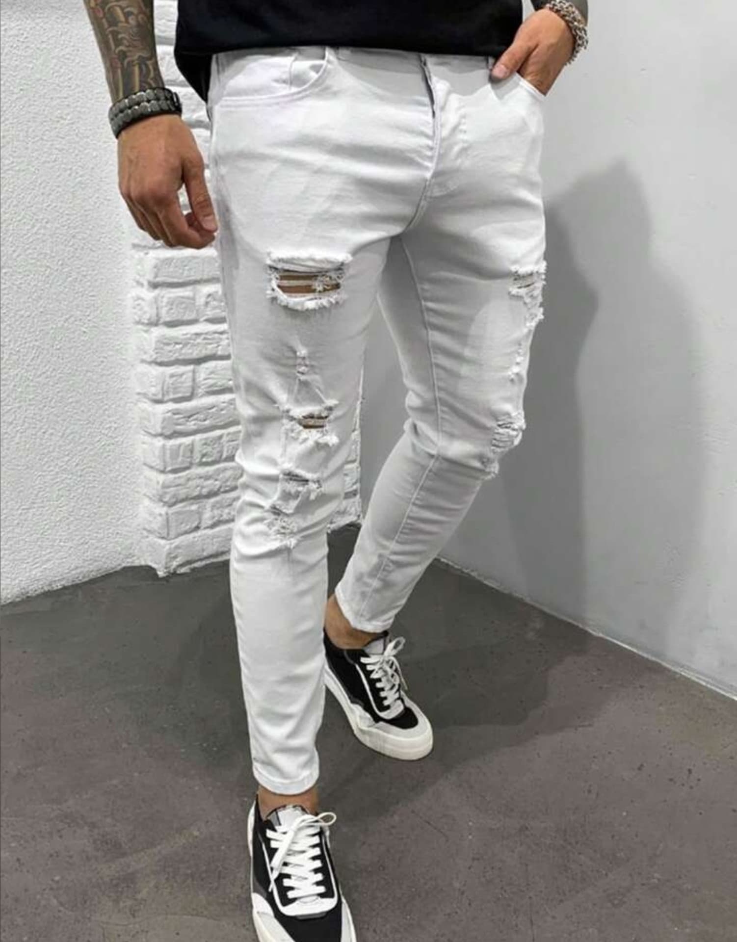 Men Slim Mid Rise White Jeans