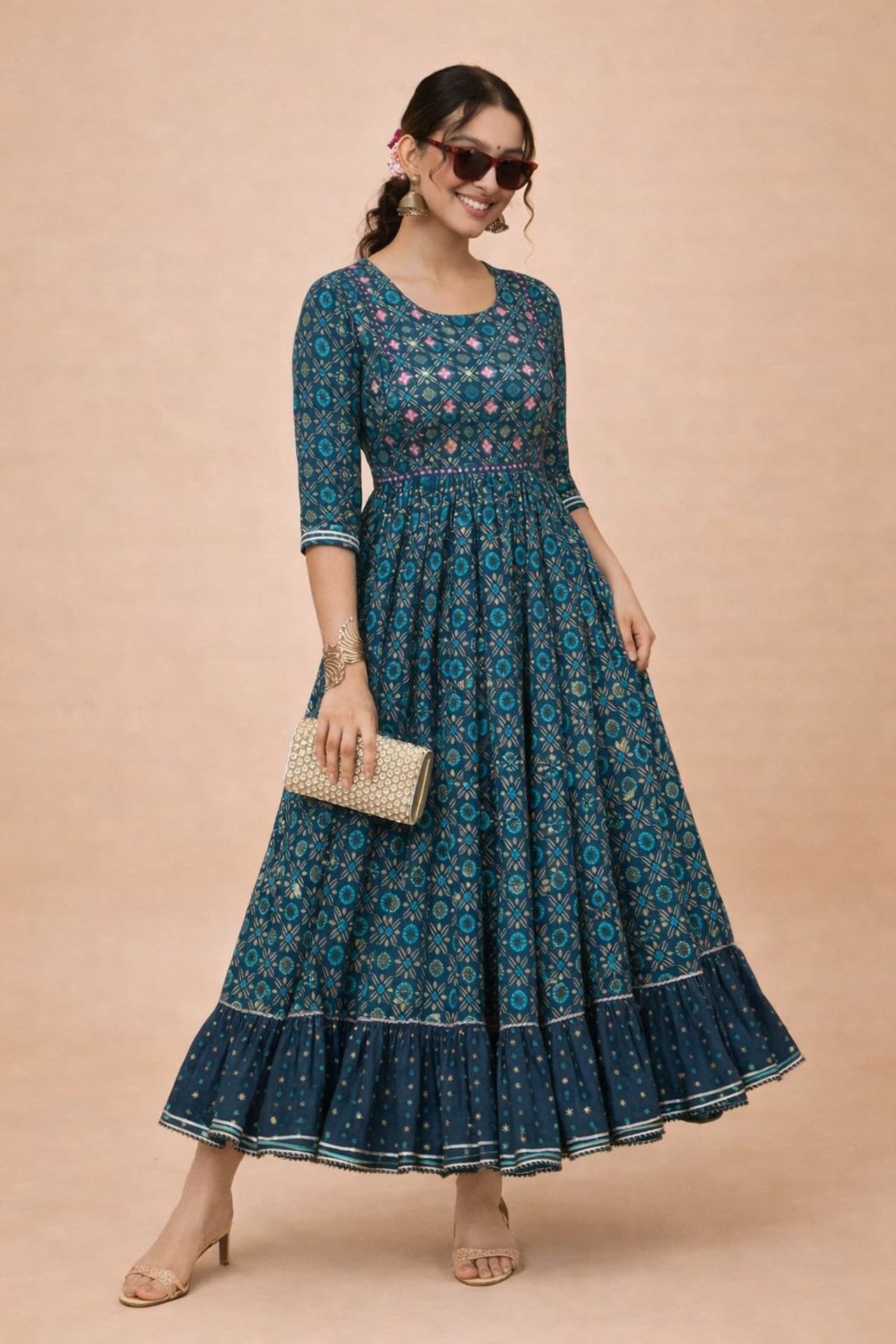 Women Printed Viscose Rayon Anarkali Kurti