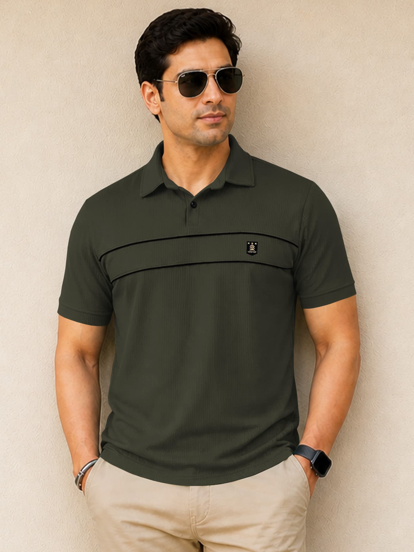 Men Solid Polo Neck Polyester Green T-Shirt