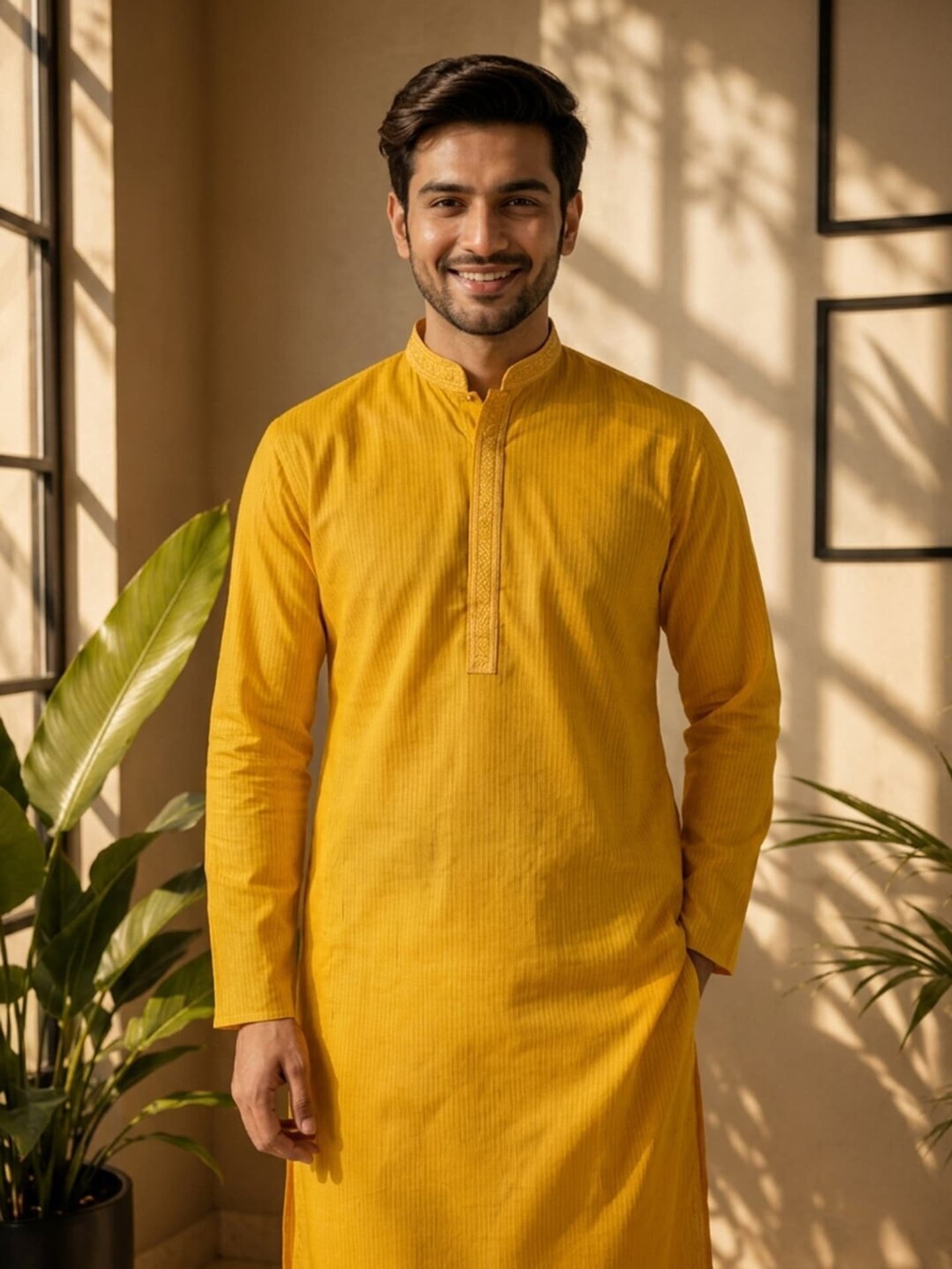 Men Solid Cotton Blend Straight Kurta