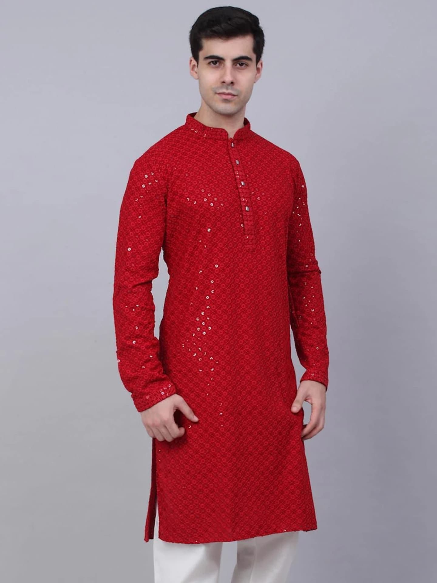 Men Chikan Embroidery Pure Cotton Straight Kurta